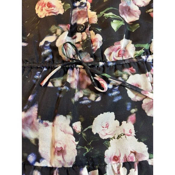 Rebecca Minkoff Shirt Dress Black Floral Medium Mini Sleeveless Drawstring Waist - Picture 8 of 12